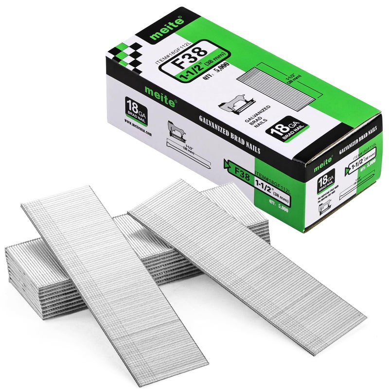 meite 18 Gauge Brad Nails, 1-1/2-Inch 18GA Brad Nails, Galvanized Nail Gun Nails for Pneumatic, Electric Brad Nailer Gun (5,000 Counts) - Image 1